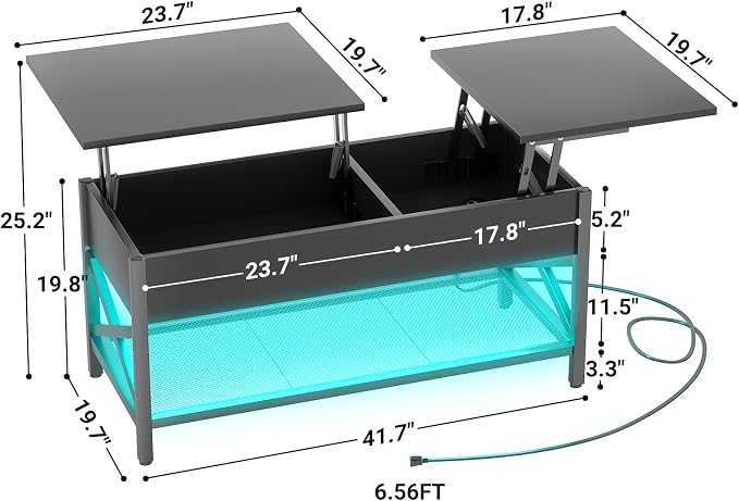 Aheaplus Black Lift-Top Coffee Table - Image 2
