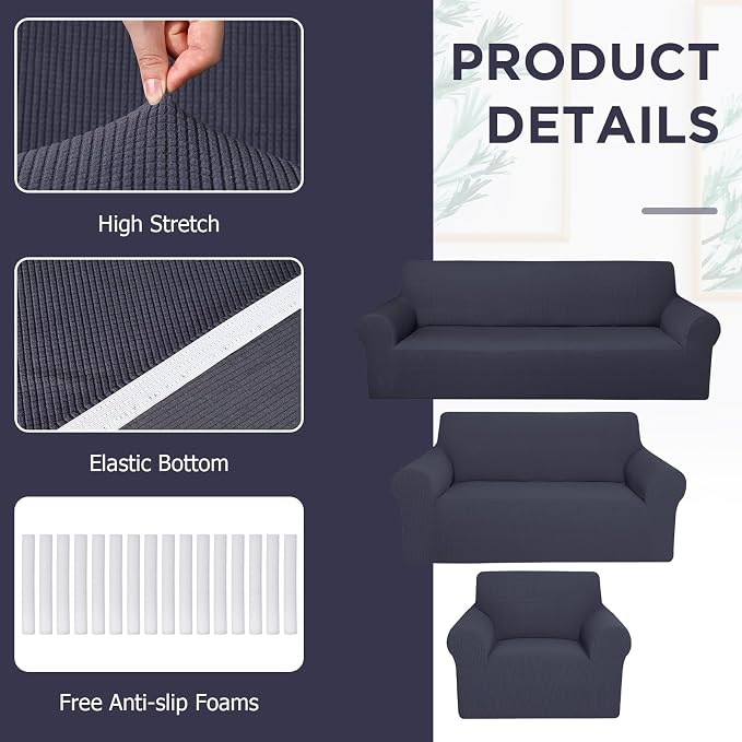 Peryiter 3 Pcs Couch and Loveseat Covers Set Sofa Cover - Image 4