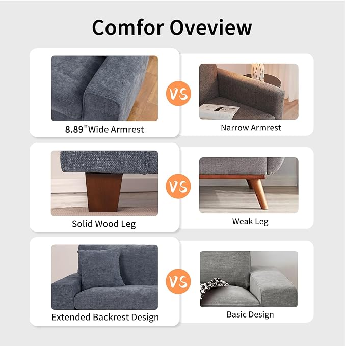 DOPEDIO Modern Loveseat Sofa for Living Room, Chenille Recliner, Removable Cover - Image 4
