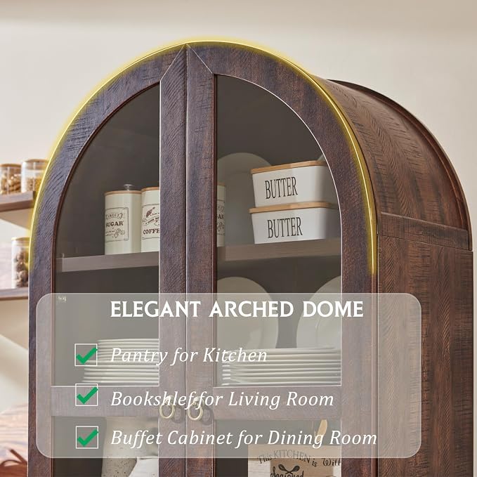 IFGET 71" Tall Arched Kitchen Pantry Cabinet, Wood Kitchens Storage Cabinets - Image 4