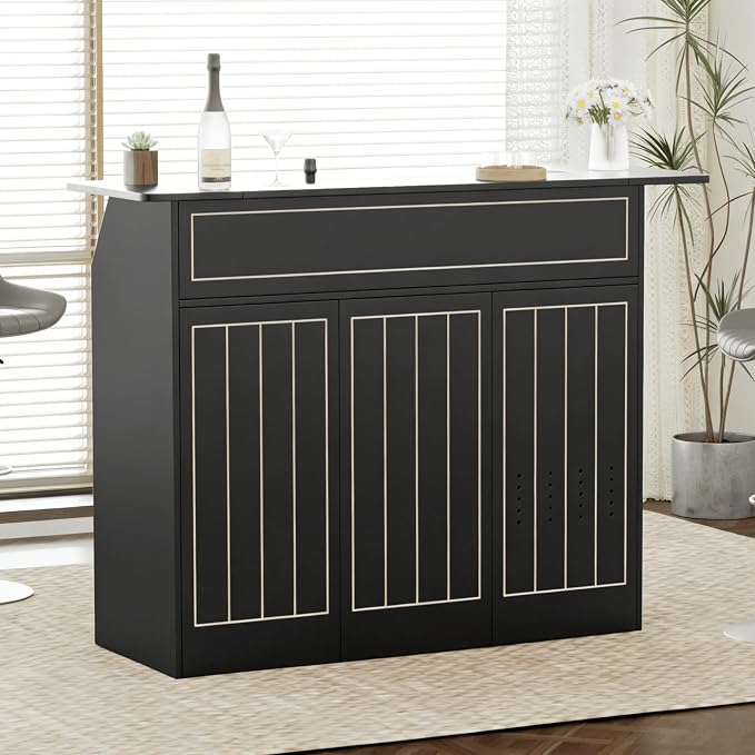 L-Shaped Home Bar Unit with Power Outlet, 4-Tier Corner Liquor Bar Cabinet with - Image 3
