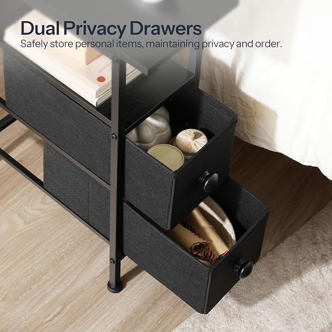 HOOBRO End Table with Charging Station, Narrow Side Table with 2 Fabric Drawers - Image 9
