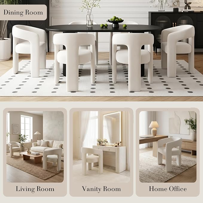 Modern Chenille Dining Chairs Set of 2, Upholstered Barrel Chairs - Image 5
