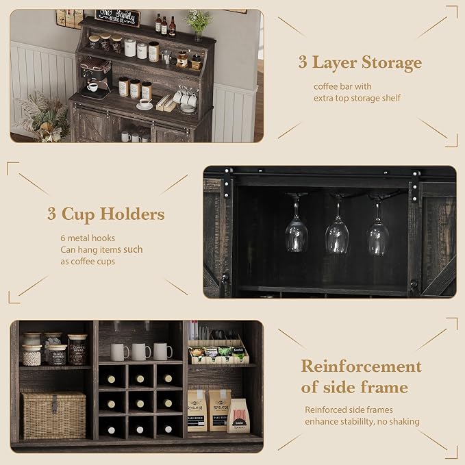 REVOMINCA 47 Inch Farmhouse Coffee Bar Cabinet - Image 6