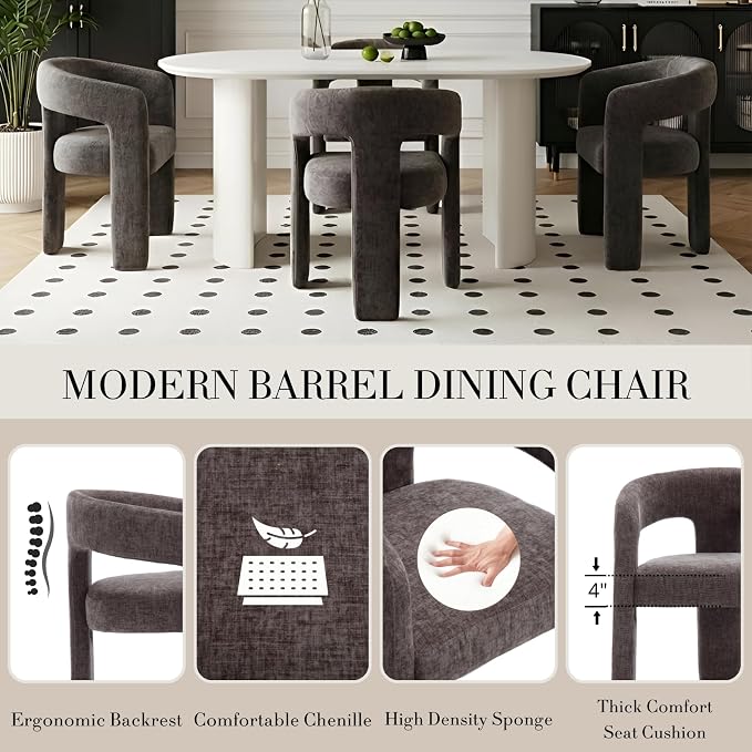 Modern Chenille Dining Chairs Set of 6, Upholstered Barrel Chairs - Image 4