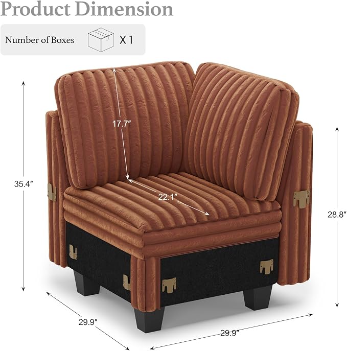 Belffin Corduroy Corner Seat for Modular Sofa Sectional Couches for Living Room - Image 2