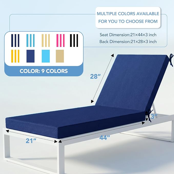 L'AGRATY Outdoor Lounge Chaise Cushion: 72x21x3 Inch Waterproof Lounge Chair - Image 2