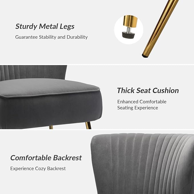 HULALA Home Velvet Accent Chair Set of 2, Modern Armless Upholstered Side Chair - Image 5