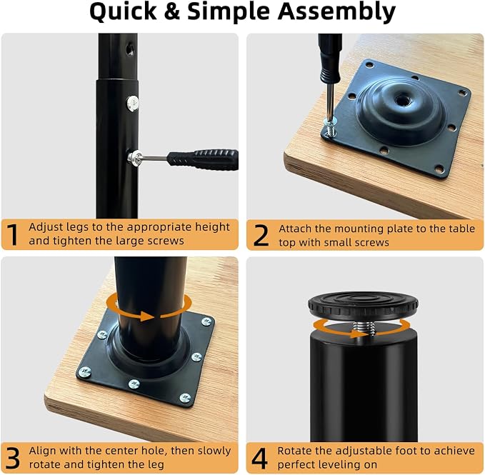 QLLY 24-40 inch Adjustable Metal Table Legs, Heavy Duty DIY Desk Legs - Image 5