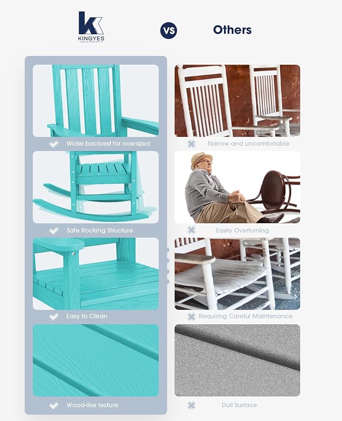 KINGYES Oversized Outdoor Rocking Chair Set of 2, All-Weather Patio Rocking - Image 8