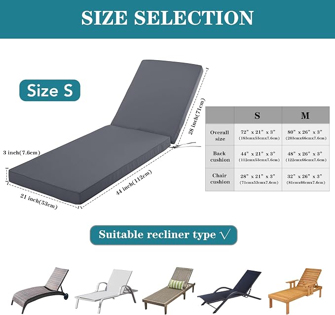 Outdoor Chaise Lounge Cushion Set of 2, Fadesafe Water-Repellent Lounge Deck - Image 5