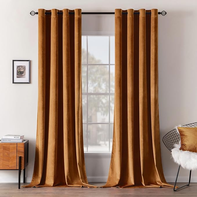 MIULEE Velvet Curtains Gold Brown Elegant Grommet Curtains Thermal Insulated by MIULEE