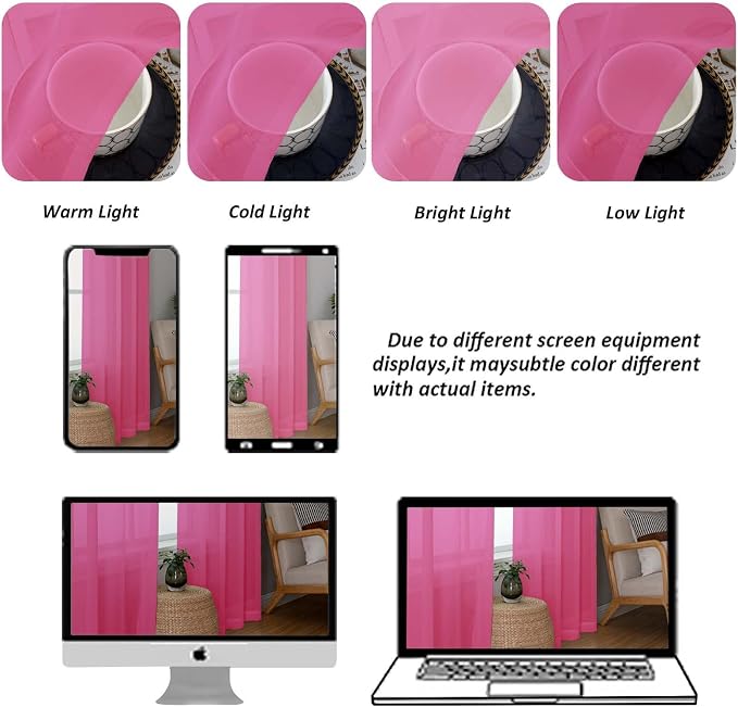 Chyhomenyc Sheer Hot Pink Tier Curtains 24 Inch Length Set, Small Window - Image 4