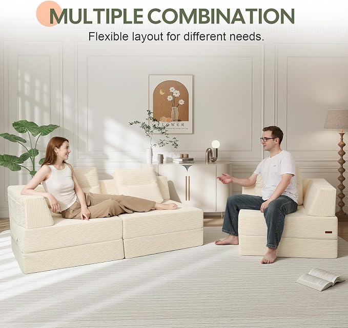 COMAX Futon Sofa Bed 3 Seater, 4 in 1 Folding Boneless Sleeper Corduroy Couch - Image 4