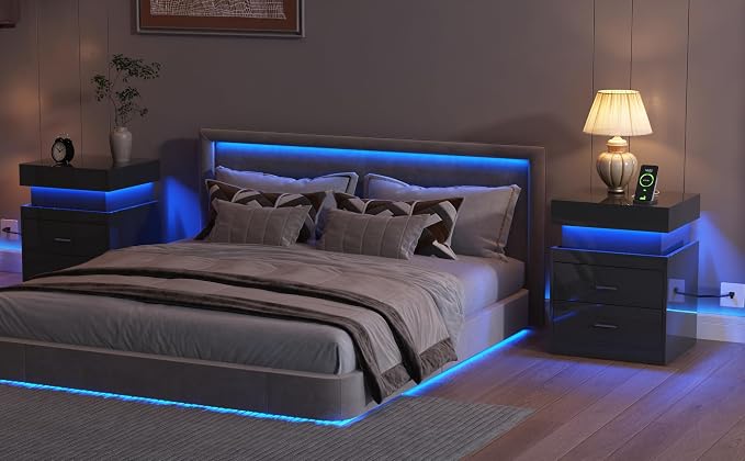ChooChoo LED Nightstand Set of 2, Smart Night Standwith Charging Station and - Image 7