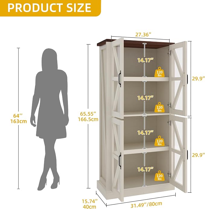 DWVO 66" Storage Cabinet, Tall Bookshelf Display Cabinet, 4 Shelves Curio - Image 2