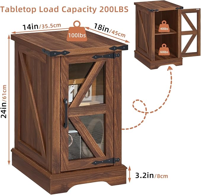 Joaxswe Narrow Night Stand for Small Spaces, Farmhouse Side End Table - Image 2
