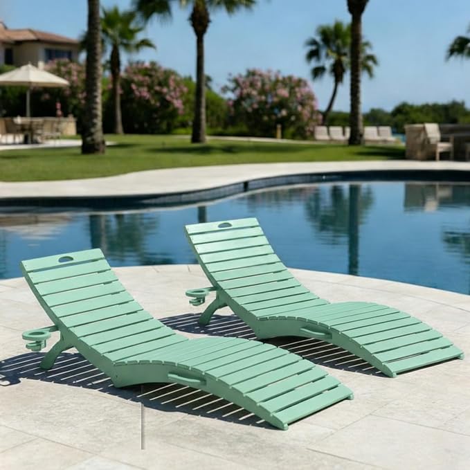 Folding HDPE Pool Lounge Chairs Set of 2, Pre-Assembled Outdoor Chaise Lounge by YourPerfectOutdoorEscape
