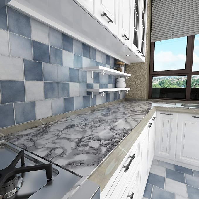 Livelynine Marble Wall Paper 15.8x394 Kitchen Wallpaper Self Adhesive Renter - Image 6