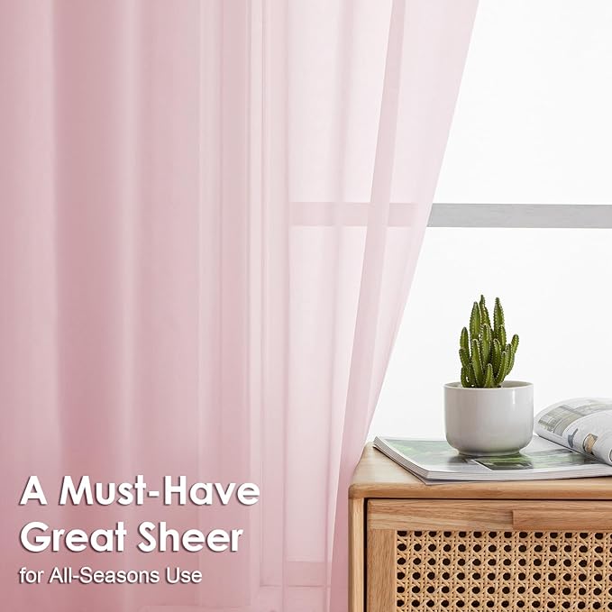 OVZME Blush Pink Sheer Curtains 78 Inches Long 2 Panels - Image 3