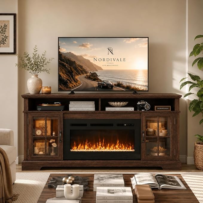 70" Fireplace TV Stand, Modern Entertainment Center - Image 3