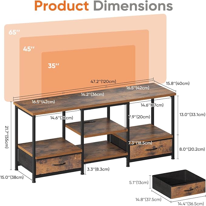 DUMOS 47 Inch TV Stand for 55-65 Inch TVs, Entertainment Center - Image 3