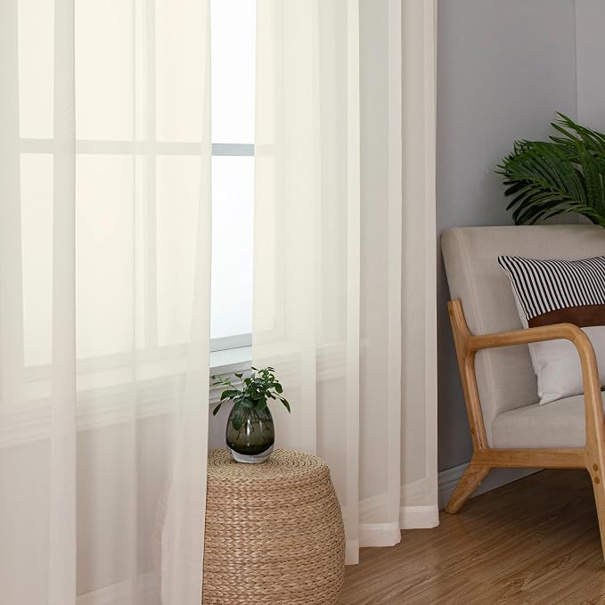 Aiyufeng Cream Sheer Curtains 63 Inch Length 2 Panels Set - Image 4