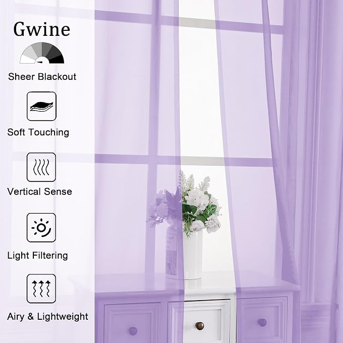 Gwine Lilac Sheer Curtains 63 Inch Length - Image 2