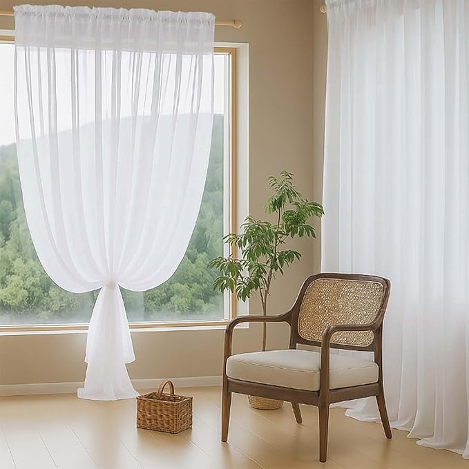 White Sheer Curtains for Windows 108 inches Long 2 Panels Set, Soft Lightweight - Image 8