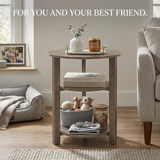 Farmhouse 3-Tier Round Side Table, 17.7 * 21.7 Inch Small End Table - Image 8