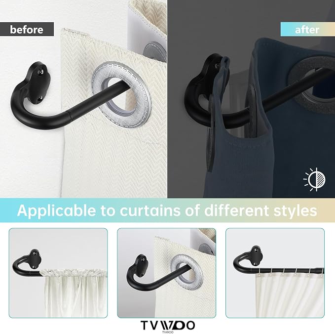 TVWOO 2 Pack Wrap Around Curtain Rods, 28 to 48 Inch, 5/8 Inch Adjustable - Image 3