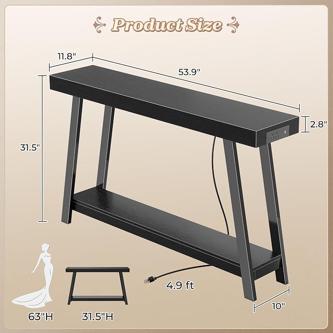Huuger Console Table with Charging Station, USB-C Port, 2 Tiers Entryway Table - Image 2