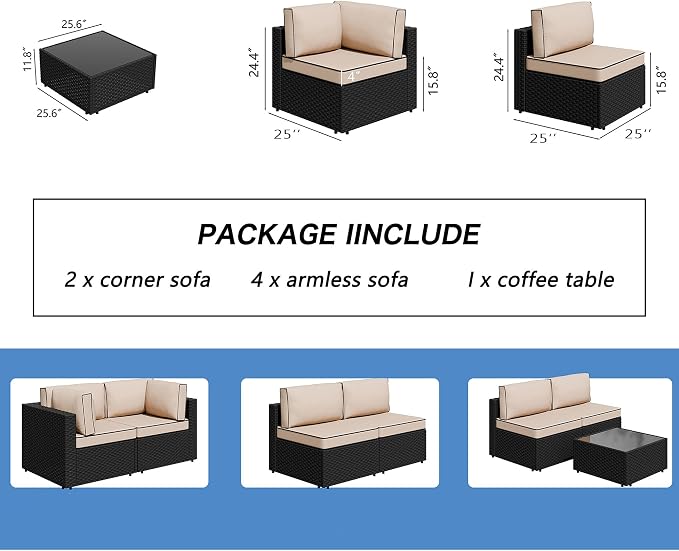 7 Piece Outdoor Patio Furniture Set, All Weather Conversation Set - Image 4