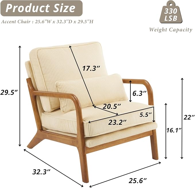 Karl home Mid-Century Modern Accent Chair, Living Room Chairs - Image 2