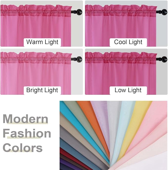 Hot Pink Sheer Curtain for Bedroom Living Room 72 Inches Long 2 Panels Set - Image 7