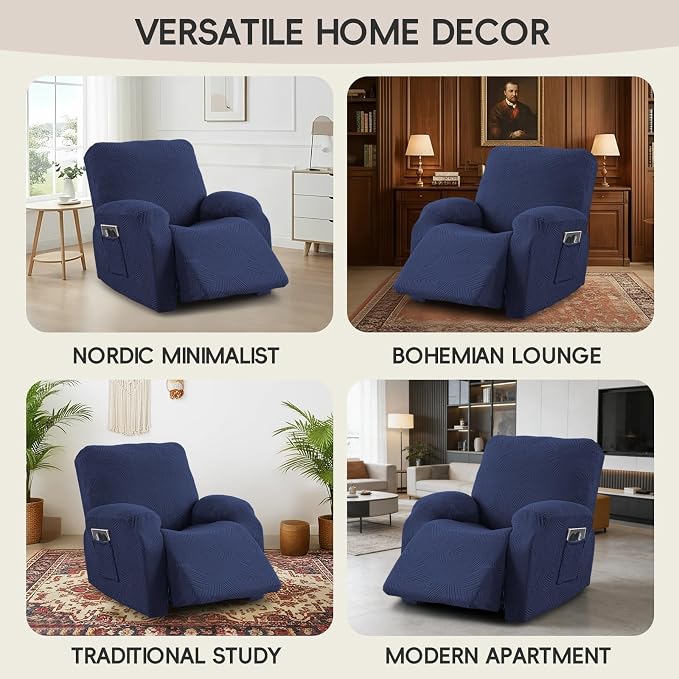 Oversized Recliner Chair Covers, 4-Piece Stretch Geometric Strokes Jacquard - Image 7