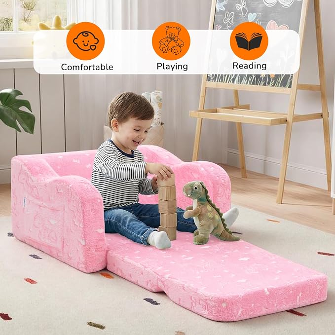MeMoreCool Glowing Unicorn Kids Chair, 2-in-1 Glow in the Dark Kids Couch Fold - Image 3