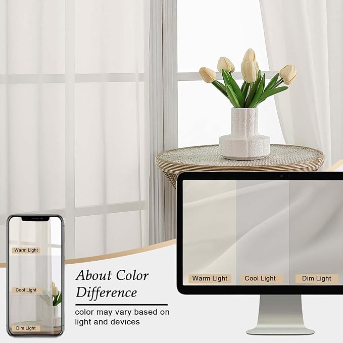Ivory Sheer Curtains 84 Inches Long 2 Panels Set - Image 7