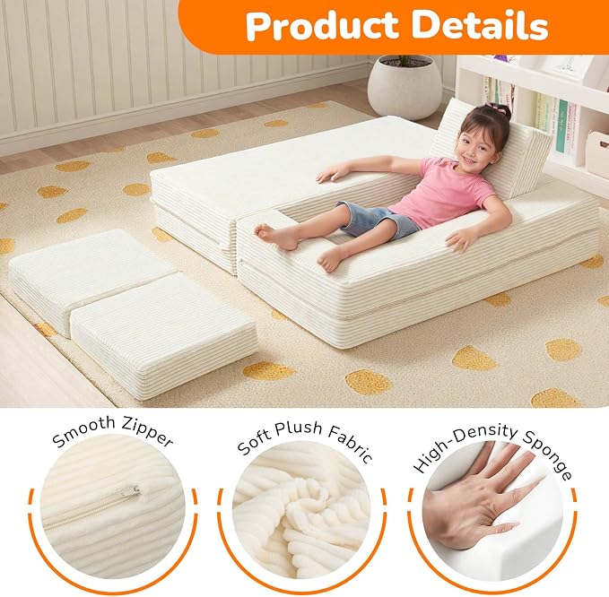 MeMoreCool Modular Kids Couch, Corduroy Play Toddler Couch - Image 5