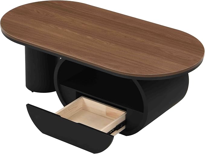 Modern Oval Coffee Table, 47.24" Brown Wood Top Coffee Table - Image 5