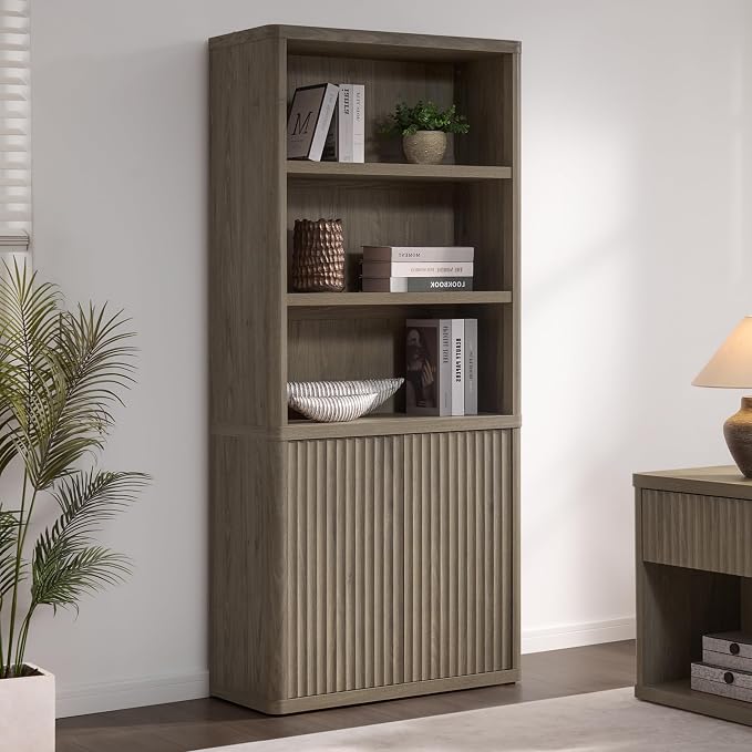 SICOTAS Book Shelf with Doors 71" Tall 6 Tier Bookshelf with Adjustable Shelves by SICOTAS