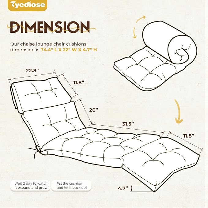 Waterproof Outdoor Chaise Lounge Chair Cushion 74.4 x 22 x 4.7 Inches Memory - Image 3