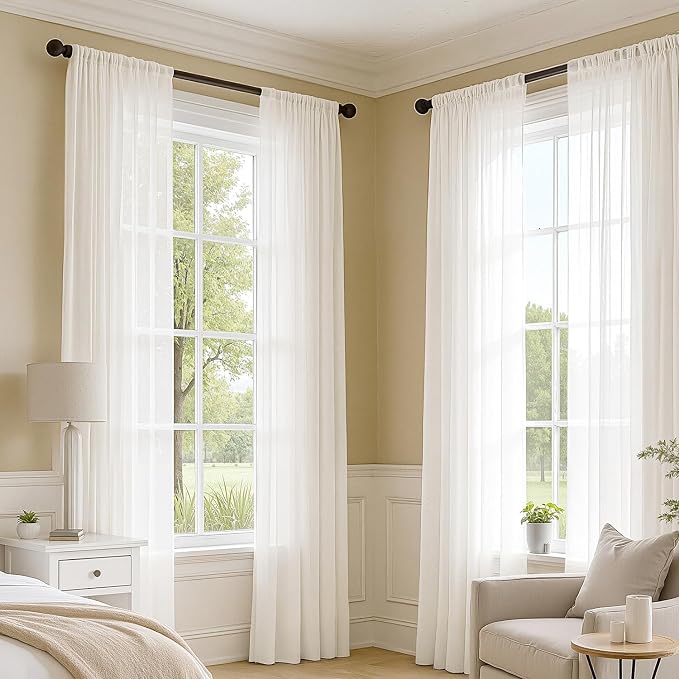 MIULEE Ivory Sheer Curtains 72 Inches Long, 4 Panels Set, Light Filtering Rod - Image 2