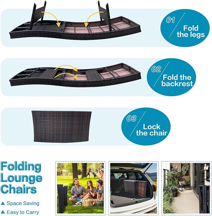 Folding Patio Chaise Lounge, Foldable Long Reclining Patio Seating Chairs - Image 7