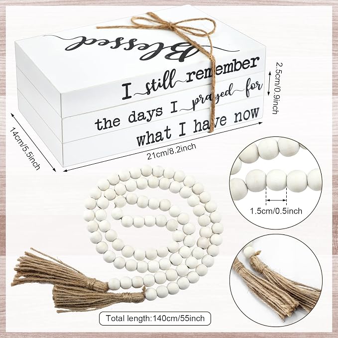 Pinkunn 4 Pcs Wooden Book Stack Decor - Image 3
