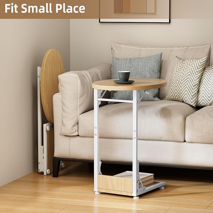 Elbourn Folding Side Table End Couch Tables, C-Shaped End Table - Image 4