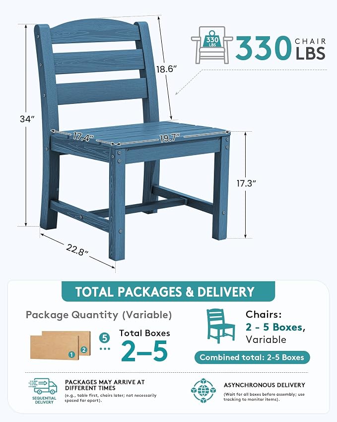 SERWALL Outdoor Armless Dining Chairs Set of 2, All-Weather HDPE Patio Chair - Image 2
