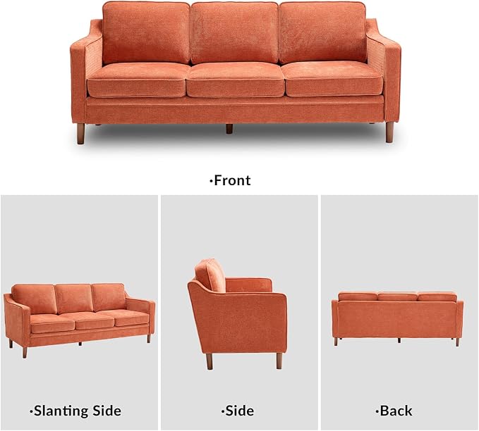 Kingfun 80" Chenille Sofa, 3 Seater Couch, Mid Century Modern Couches - Image 8