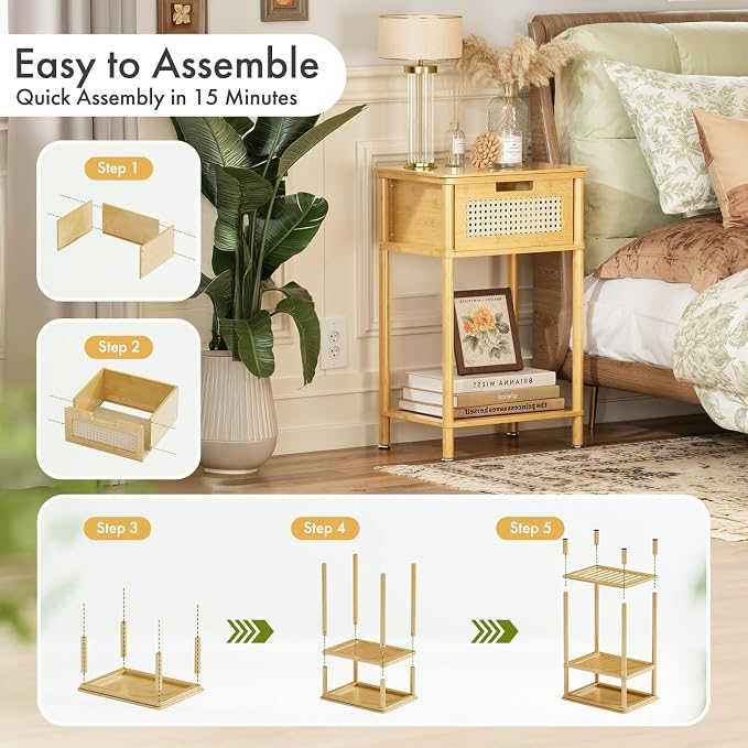 Bamboo Nightstand, Boho Side Table - Image 7