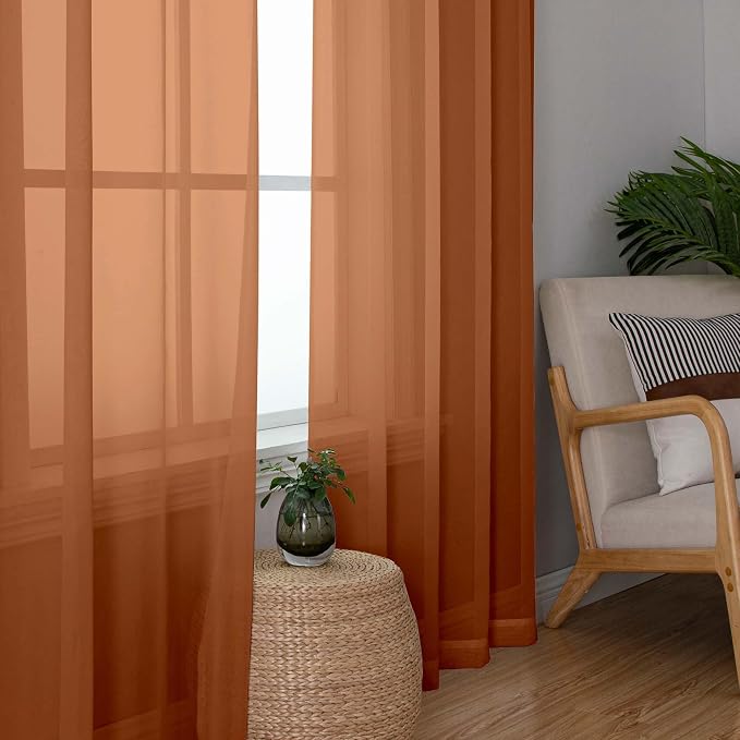OWENIE Sheer Orange Curtains, Sheer Curtains 78 inch Length 2 Panels Set - Image 5